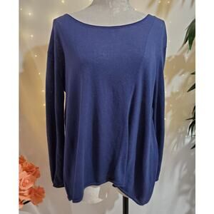 Vince Wool Silk Boatneck Long Sleeve Lightweight Sweater Womens Size M Blue Soft